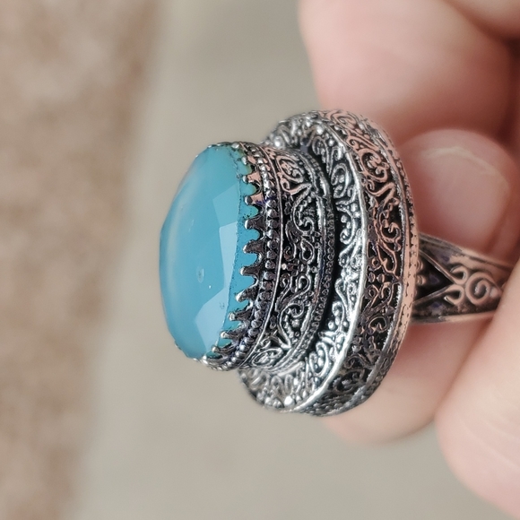 New Huge Faceted Chalcedony 925 Silver Statement Ring. - Picture 9 of 16